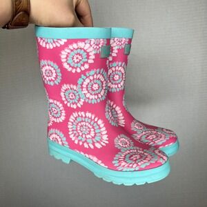 Hatley Kids Pink Tie Dye Medallion Rubber Rain Boots‎ Size 2 Waterproof Wellies